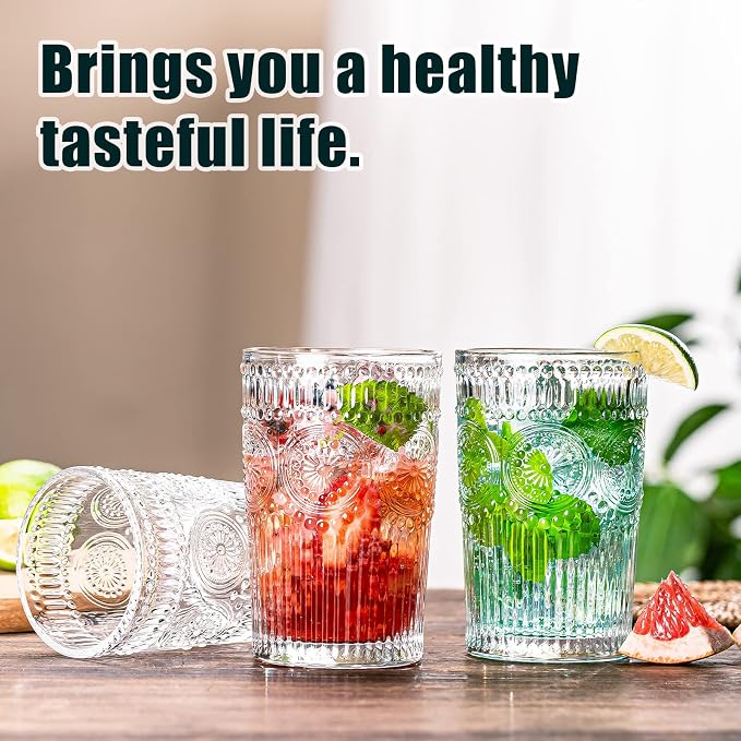 Vintage Drinking Glasses Set of 12, Textured Clear Striped Glass Cups-6 - Image 4