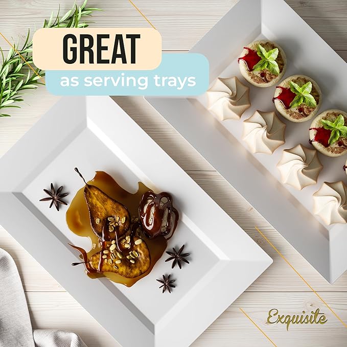 Exquisite Plastic Serving Trays For Party - 40 Pcs 12.75 Inch White Serving Platters, Plastic Trays For Food, White Tray, Food Tray Disposable Platters For Parties, Catering & Buffet