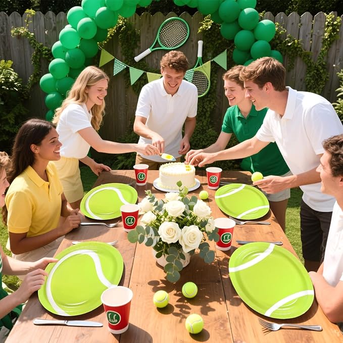 50Pcs Tennis Oval Paper Plates 10" x 12" Large Disposable Heavy Duty Classic Tennis Ball Paper Platters Sports Themed Dessert Plates for Men Women Kids Sports Birthday Party Supplies