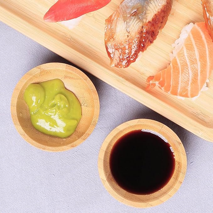 Dipping Bowls Set, Small Bamboo Pinch Bowls for Soy Sauce/Condiment/Snacks, Mini Serving Bowls for Charcuterie Board for BBQ/Entertaining, 1.4 oz Bamboo Wooden Ramekins
