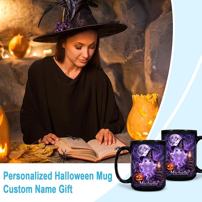 Hyturtle Personalized Halloween Ghost Mug, Custom Name Gift - Image 3