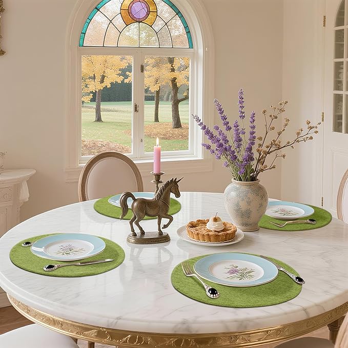 homing 15 Inch Round Cloth Placemats Set of 6, Cotton Linen Blend Washable Table Mats, Farmhouse Dining Place Mats for Indoors & Outdoors, Easy to Clean, Grass Green
