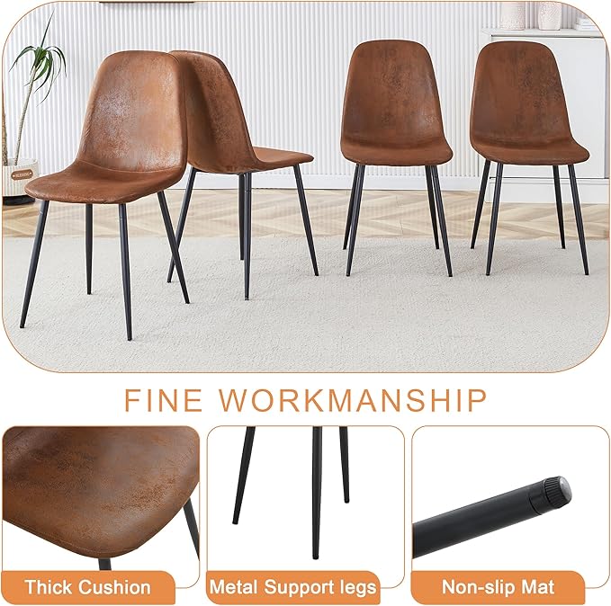 6 Chair Dining Table Set，Dinner Table Set for 6, 55'' Kitchen Table and PU Leather Chairs Set of 6, 7 Piece Dining Table Set for Kitchen Dining Room