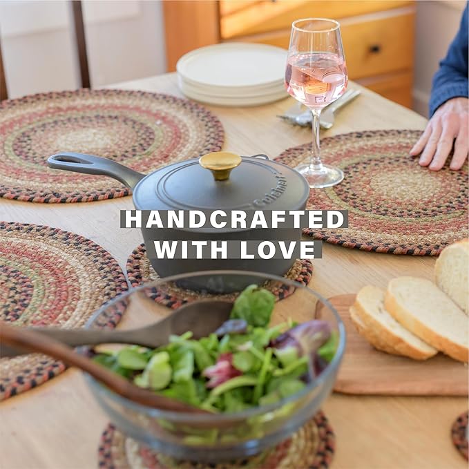 Homespice Gingerbread Jute Braided Trivets for Table, Warm Country Decor, Set of 3, Brown 8" Round Heat Resistant Mat - Rich Colors, Easy to Clean, Durable and Protects Furniture