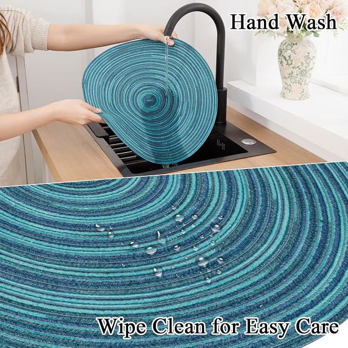 SHACOS 15 inch Round Placemats Set of 8 Variegated Multicolor Place Mats Cotton - Image 6