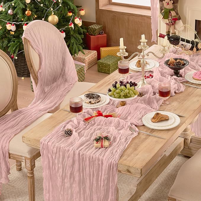 6 Pack Dusty Pink Cheesecloth Table Runners Boho Gauze Home Decor | 120Inch - Image 4