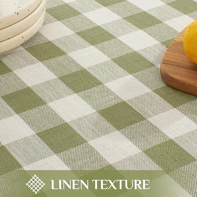 Softalker Spring Checkered Tablecloth Rectangle, Outdoor Linen Cotton Gingham Table Cloth with Tassel, Heavy Duty Wrinkle Free Buffalo Plaid Table Cover for Easter Dining Home - 55 x 70 Inch, Sage