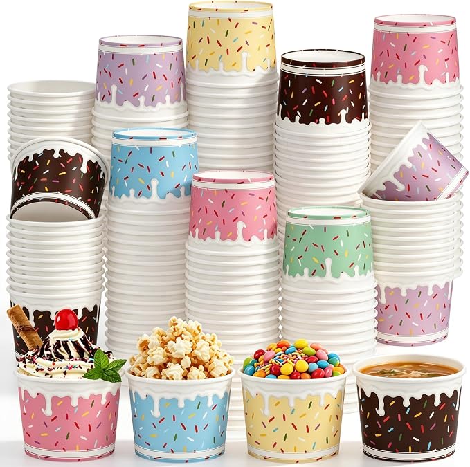 Aodaer 300 Pack 8oz Paper Bowls Sprinkles Ice Cream Cups 6 Color Disposable - Image 5