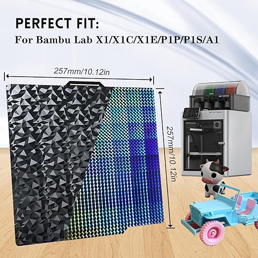 Double Sided H1H PEO Build Plate for Bambu Lab X1 X1C X1E P1P P1S P2S A1, Smooth Phantom H1H+Diamond PEO Spring Steel Sheet Flexible Plate 257x257mm for Bambu 3D Printers
