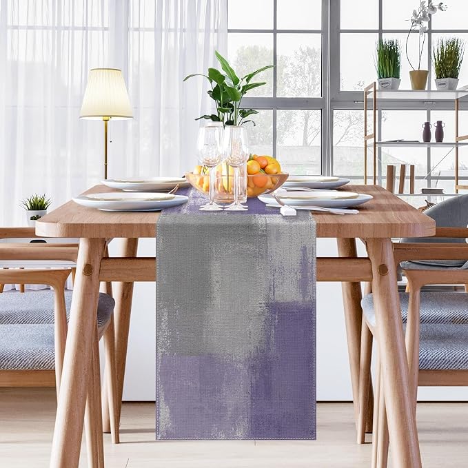 Emvency Table Runner, 13x72 Inch, Abstract Vintage Art | Purple Grey Dining - Image 5