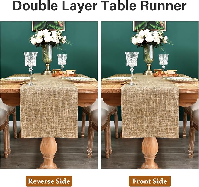 NEWISHER Reversible Double Layer Table Runner Faux Linen Fabric, 13x72inch | - Image 5