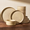 Stoneware Dinnerware Sets for 4, Reactive Glaze, Cream | 12-Piece Everyday by FamiwarePremium