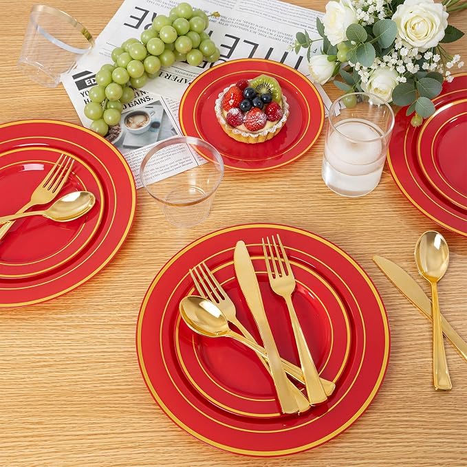 175 Pieces Red Plastic Plates - Image 3