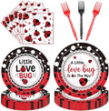 96 Pcs Love Bug Baby Shower Decorations, Lady Bug Tableware Set | Includes by EoBeCy