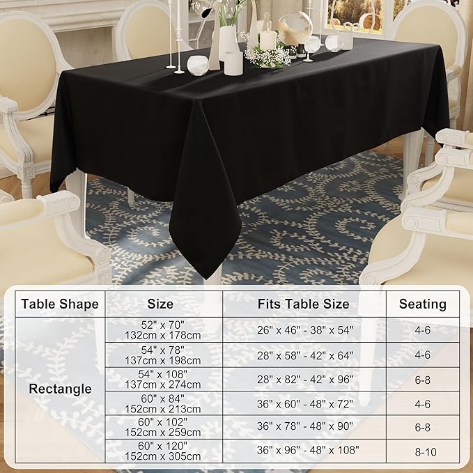 Smiry Square Table Cloth, Waterproof Anti-Scratch Polyester Tablecloth, Decorative Washable Fabric Table Cover for Dining, Buffet, Parties and Outdoor, 54x54, Black