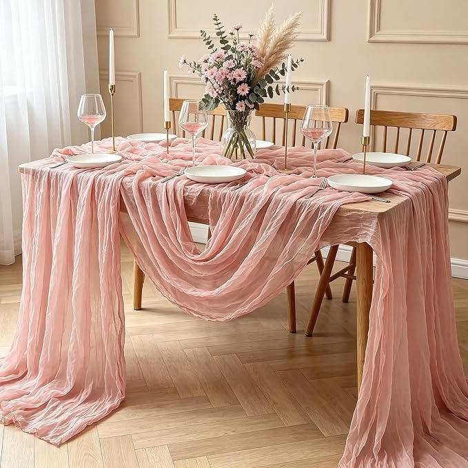 Pink Cheesecloth Table Runner, 10FT Dusty Pink Boho Gauze Table Runner - Image 7