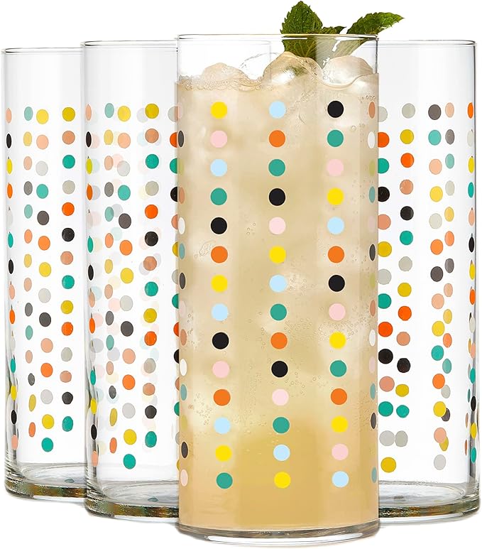 Libbey Vintage Dots Drinking Glasses Set of 4, Retro Polka Dot Design Glass by Libbey