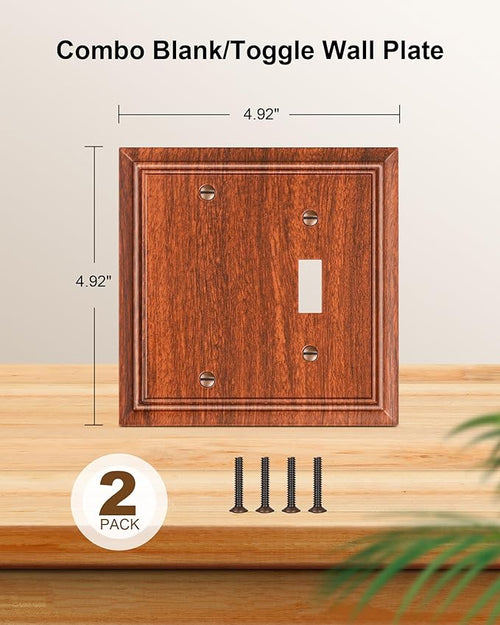 2-Pack Combo Blank/Toggle Light Switch Cover Plate, Wood Grain Modern Decorative Electrical Outlet Covers, Bamboo Fiber Wall Switch Plates and Outlet Covers