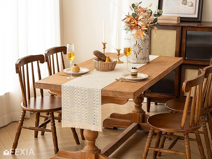 Boho Fall Table Runner Burlap for Home Kitchen Decor 12x72 Inch | 72 Inch Long - Image 6