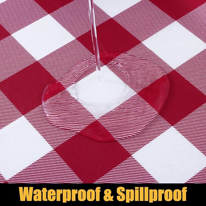 Smiry Rectangle Picnic Table Cloth, Elastic Waterproof Fitted Vinyl Tablecloths, Flannel Backed Buffalo Plaid Table Covers for Dining, Camping, Outdoor (Burgundy and White, 30" x 48")