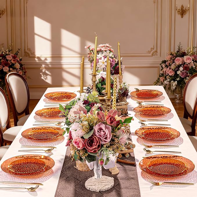 Rubtlamp 175 Pcs Plastic Dinnerware Set, Amber And Gold Plastic Plates - Image 4
