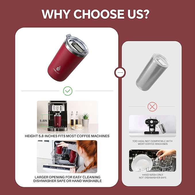 Ideus 20 oz Tumbler, Travel Coffee Mug with Splash Proof Sliding Lid, Double Wall Stainless Steel Vacuum Insulated Coffee Mug for Home and Office, Keep Beverages Hot or Cold, Blood Red