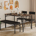 4 EVER WINNER Dining Table Set for 4, Kitchen Table with Upholstered Bench and 2 Chairs, Dining Room Table Set for Small Space, Apartment, Kitchen, Rustic Brown