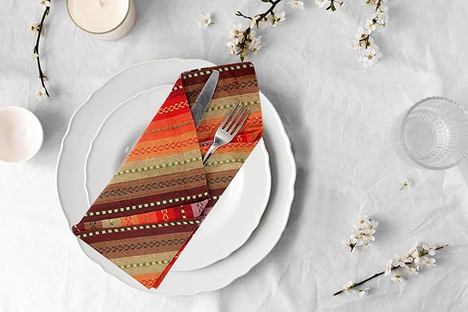 ACCENTHOME 100% Cotton Salsa Stripe Napkin Set of 6 18x18 inch Red/Rust Multicolour Dinner Napkins - Washable Soft Premium Hotel Quality Reusable Perfect Table Linen for Family Dinners Weddings