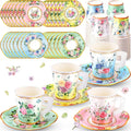 SUMMORO 160 Pcs Floral Paper Tea Cups and Saucers 7 OZ Disposable Paper Tea Cups by SUMMORO