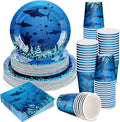 200 Pieces Party Supplies Tableware Set Patterns Printed Plates Napkins Cups Table Decorations for Baby Shower Birthday Party (Sea Style)