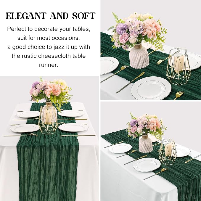 Dark Green 10FT Cheesecloth Table Runner Boho Gauze Fabric Table Runner Rustic - Image 3