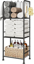 Standing Towel Racks for Bathroom 3-Tier, Durable Metal Towel Rack Stand, Pool Items Holder, M-Shaped Detachable Dividers for Towel Storage, Space-Saving Storage Organizer Black, Patent Pending