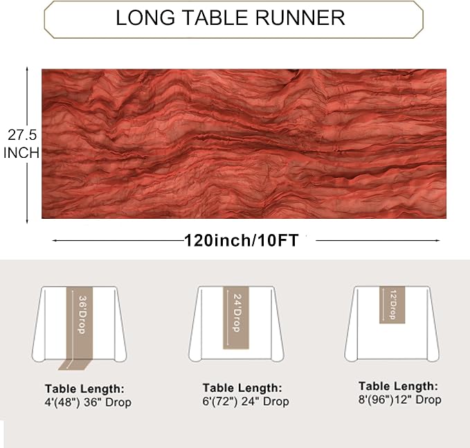 Snowkingdom 6PCS 10Ft Fall Thanksgiving Table Runner Terracotta Rust - Image 4