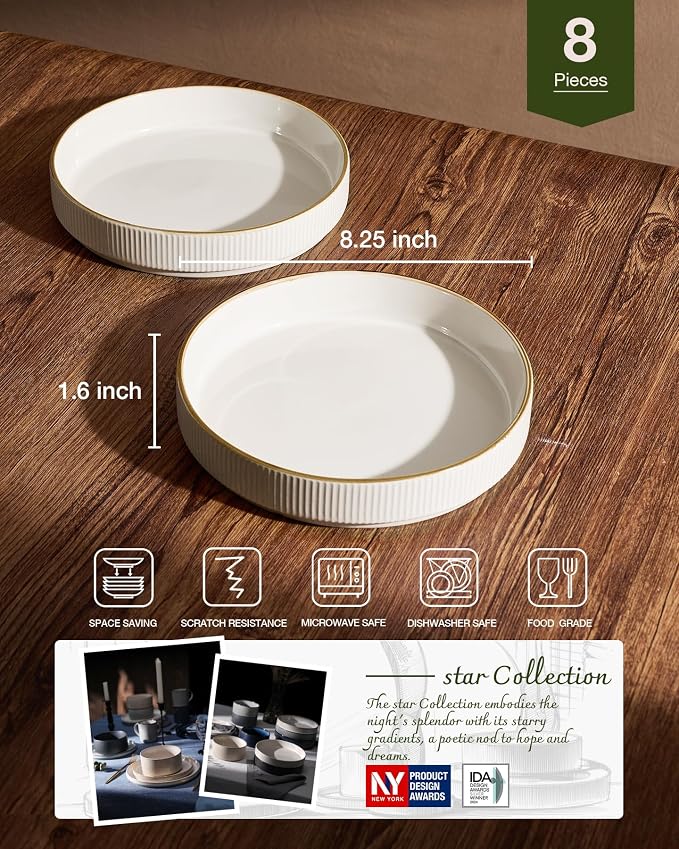 famiware Star 8.25" Pasta Bowls Set of 8, Bowl Plates, Salad Bowls - Image 2