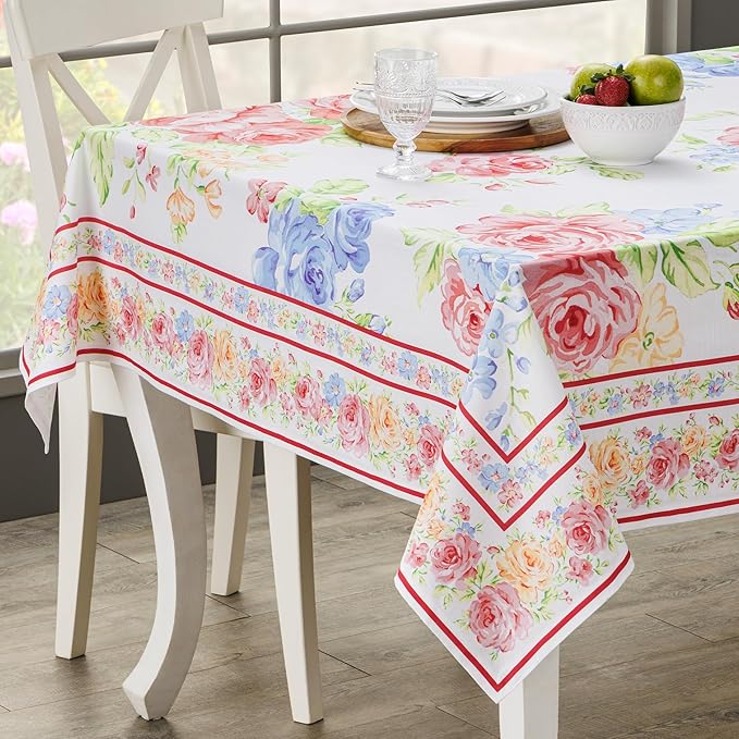 Maison d' Hermine Table Cloth Square Table 100% Cotton 60 x 60 Inches Tablecloth Reusable Decorative for Dining Room Farmhouse Home Valentines Day Decorations Spring Summer - Vintage Floral