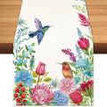 Summer Hummingbirds Floral Table Runner Green Leave Burlap Table Runners by BEAUTYROMANCEFORYOURLIFE