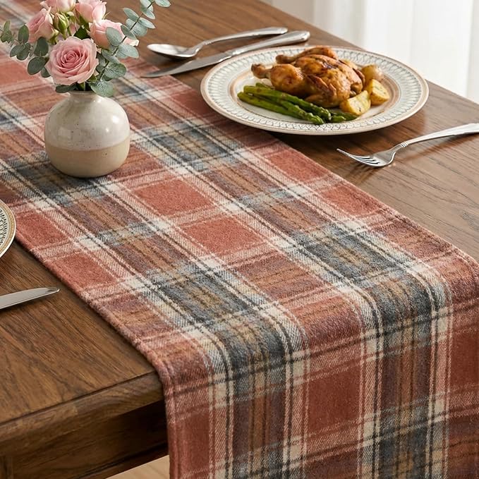 Artoid Mode Rust Farmhouse Plaid Fall Table Runner 13x108 Inch | Holiday - Image 5