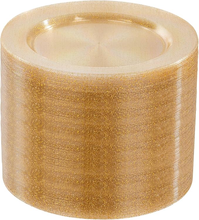 bUCLA 100PCS Gold Glitter Plastic Plates - 10.25inch Premium Plastic Glitter Disposable Dinner Plates - Ideal for Party & Thanksgiving