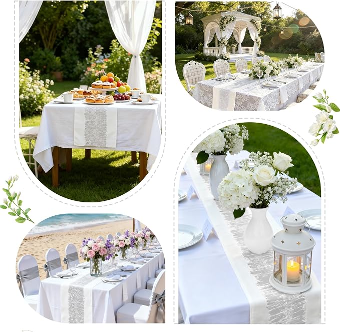 Metallic Style Silver Table Runner, Table Runners 60 Inches Long | Cotton Linen - Image 6