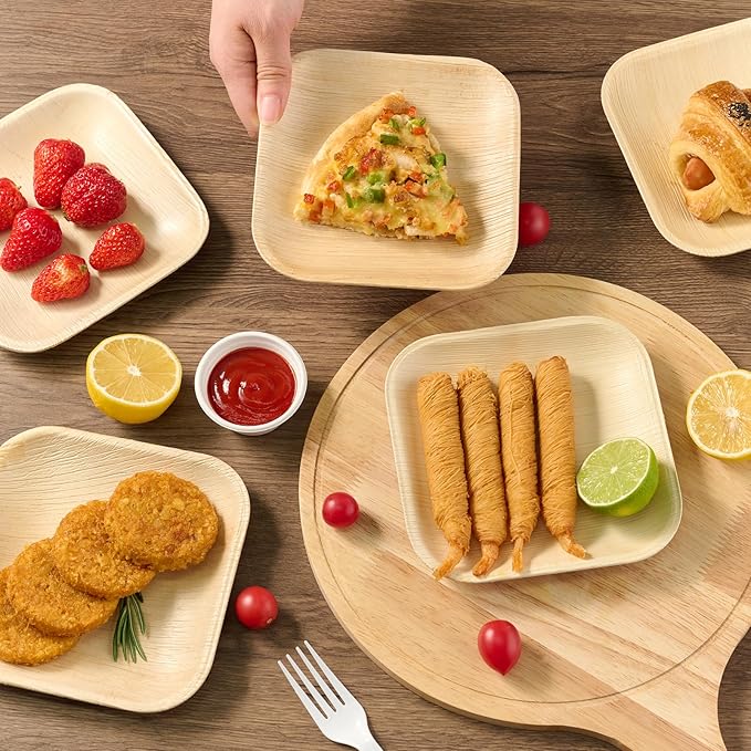 ECOLipak 6 Inch Compostable Palm Leaf Plate Like Bamboo Plate, 100 Pack Disposable Biodegradable Plates Suitable for Party, Dinner