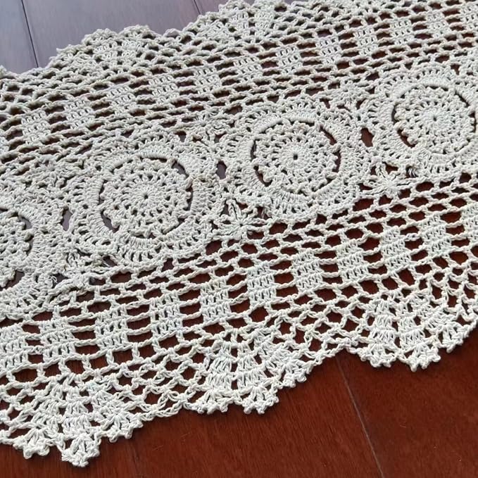 Phantomon Oval Lace Table Runner Doilies Floral Table Scarf Furniture Cloth - Image 3