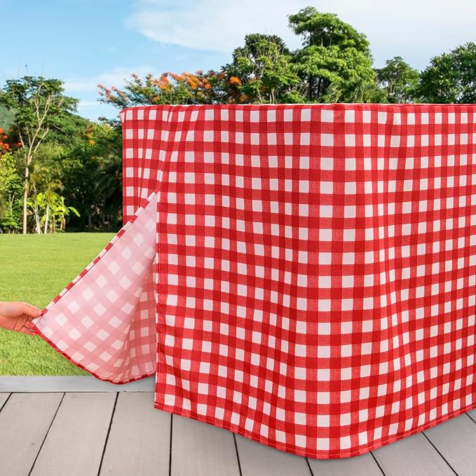 HolidayIdeas Fitted Checkered Picnic Tablecloths for 6 Foot Tables - 72 x 30 Inch - 2 Pack Rectangle Buffalo Plaid Table Cover for Parties, Outdoor Decor, Trade Show (Red and White)