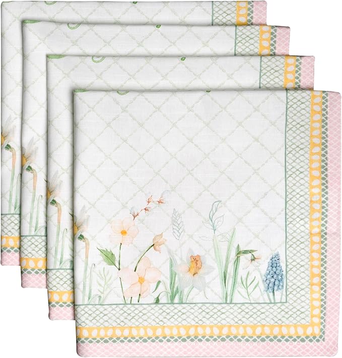 Maison d' Hermine Cloth Napkins Set of 4 100% Cotton Everyday Reusable Square Napkins Cloth Washable Dinner Party Wedding Restaurant Valentines Day Decorations Spring/Summer (Easter Dew, 20" x 20")