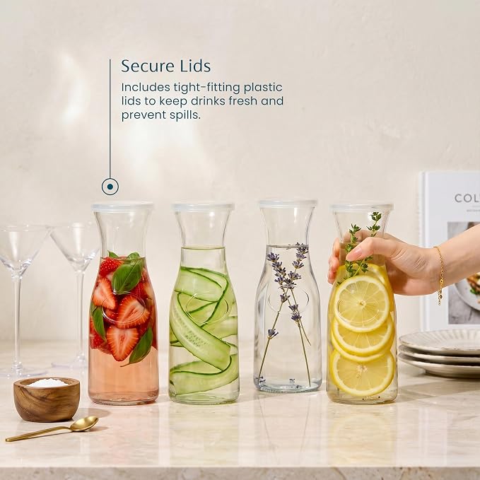 Kook Mini Glass Carafes with Lids, Small Beverage Pitchers - Image 5