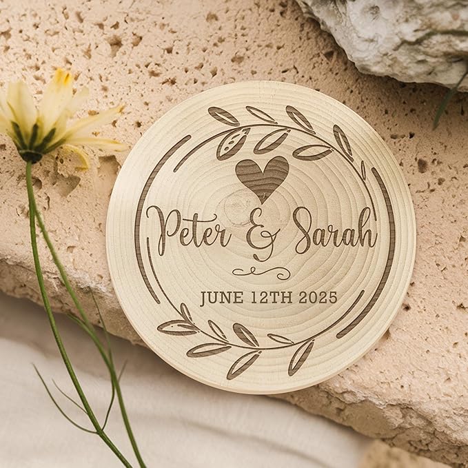 100 Pack Personalized Wedding Coasters, Custom Cardboard Coasters for Drinks with Photo Print and Text, Keepsake Wedding Favors and Gifts for Couples, 3.95" Round (Design 1)