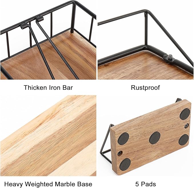 Livabber Flat Napkin Holder, Metal Kitchen Napkin Storage with Weighted Tension Arm Rustic Tissue Paper Dispenser for Countertop, Table Kitchen, Dining Room (with Wooden Base, Black Napkin Holder Set)