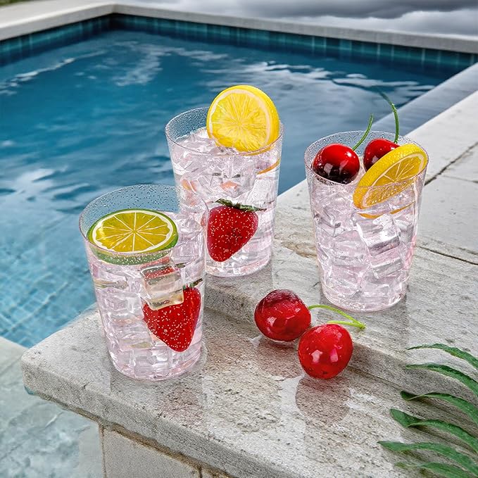 DaYammi 100 Pack 10oz Pink Plastic Cups, Premium Disposable Rose Gold Glitter Plastic Cups for Martini and Cocktail,Disposable Cup with Pink Glitter Perfect for Party Valentine's Day Mother's Day