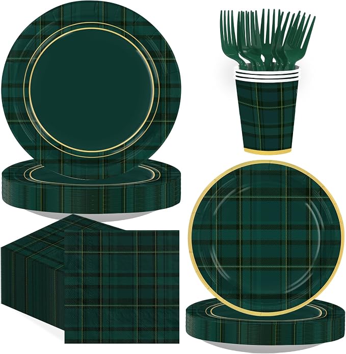 250Pcs Green Blue Tartan Plaids Party Decoration by Greencian