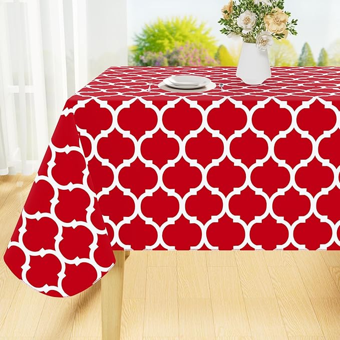 Smiry Rectangle Table Cloth, Waterproof Vinyl Tablecloth with Flannel Backing for Rectangle Tables, Wipeable Spillproof Plastic Tablecloths for Dining, Camping, Indoor and Outdoor (54"x78", Red)