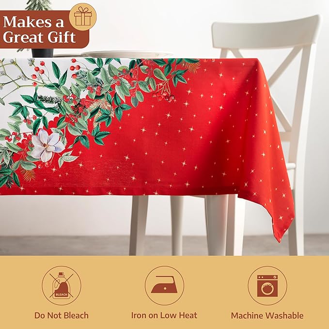 Maison d' Hermine Table Cloth Rectangle Table 100% Cotton 70 x 108 Inches Fall Tablecloth Reusable Everyday Use for Thanksgiving Christmas Decorations Dining Farmhouse Party (Noel)